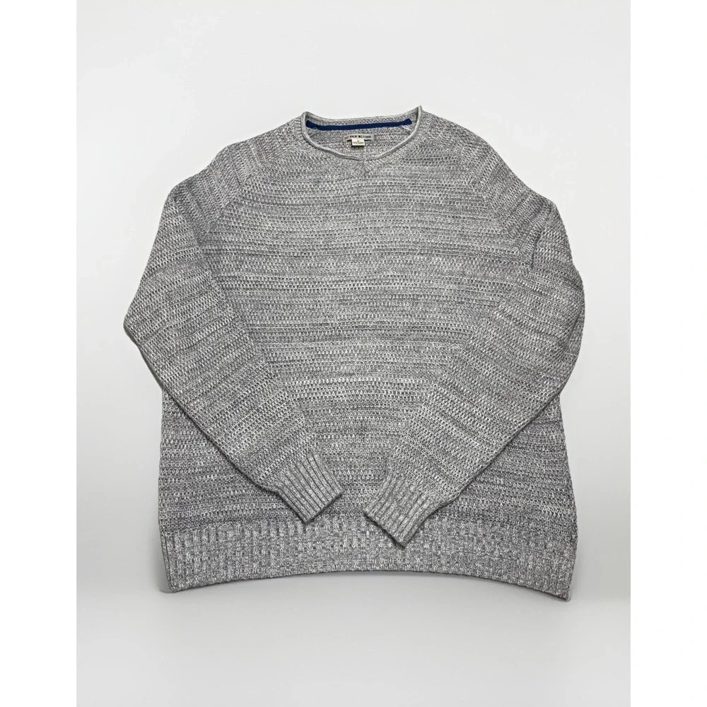 32 Bar Blues Mens‎ Medium Chunky Knit 100% Cotton Heather Gray V-Neck Sweater